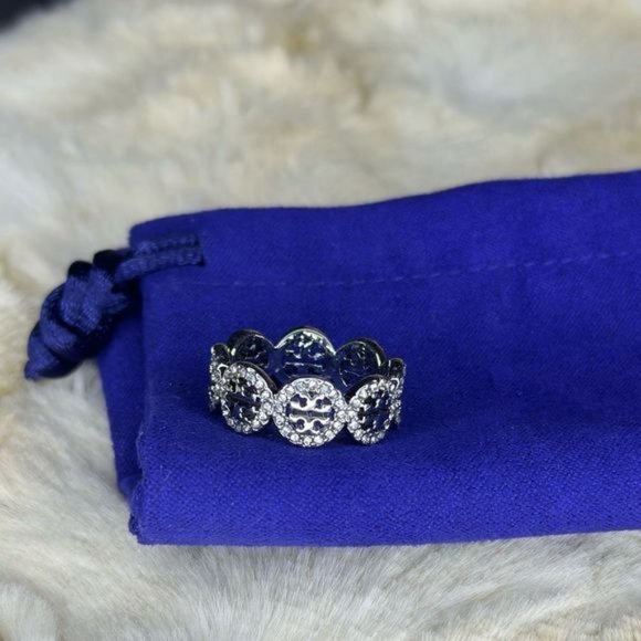 Tory Burch Silver Miller Pavé Ring SIZE 7 - Picture 1 of 3